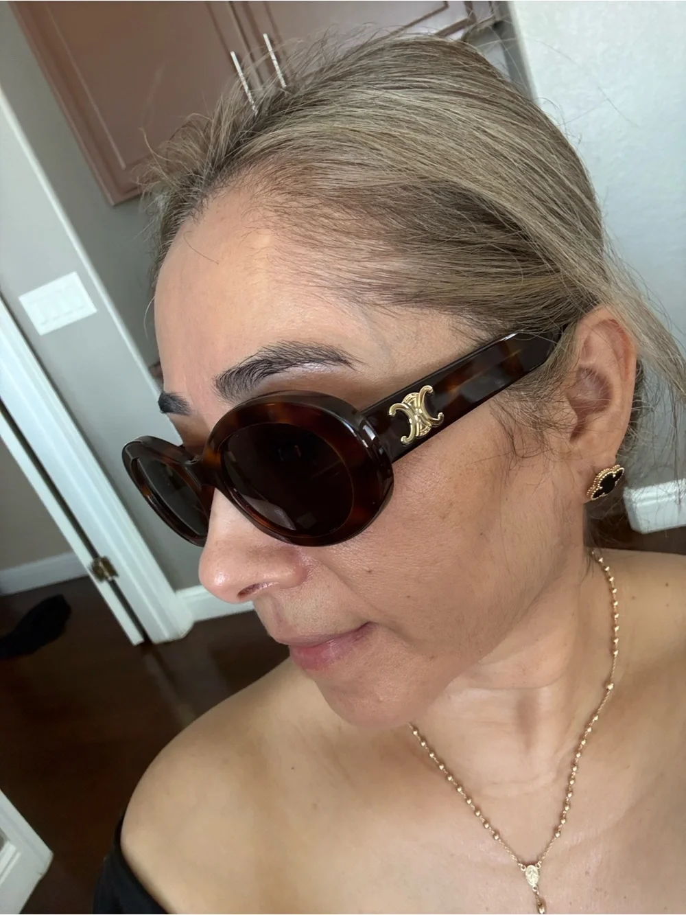 Celine Tortoiseshell Oval Sunglasses with Brown Accessories